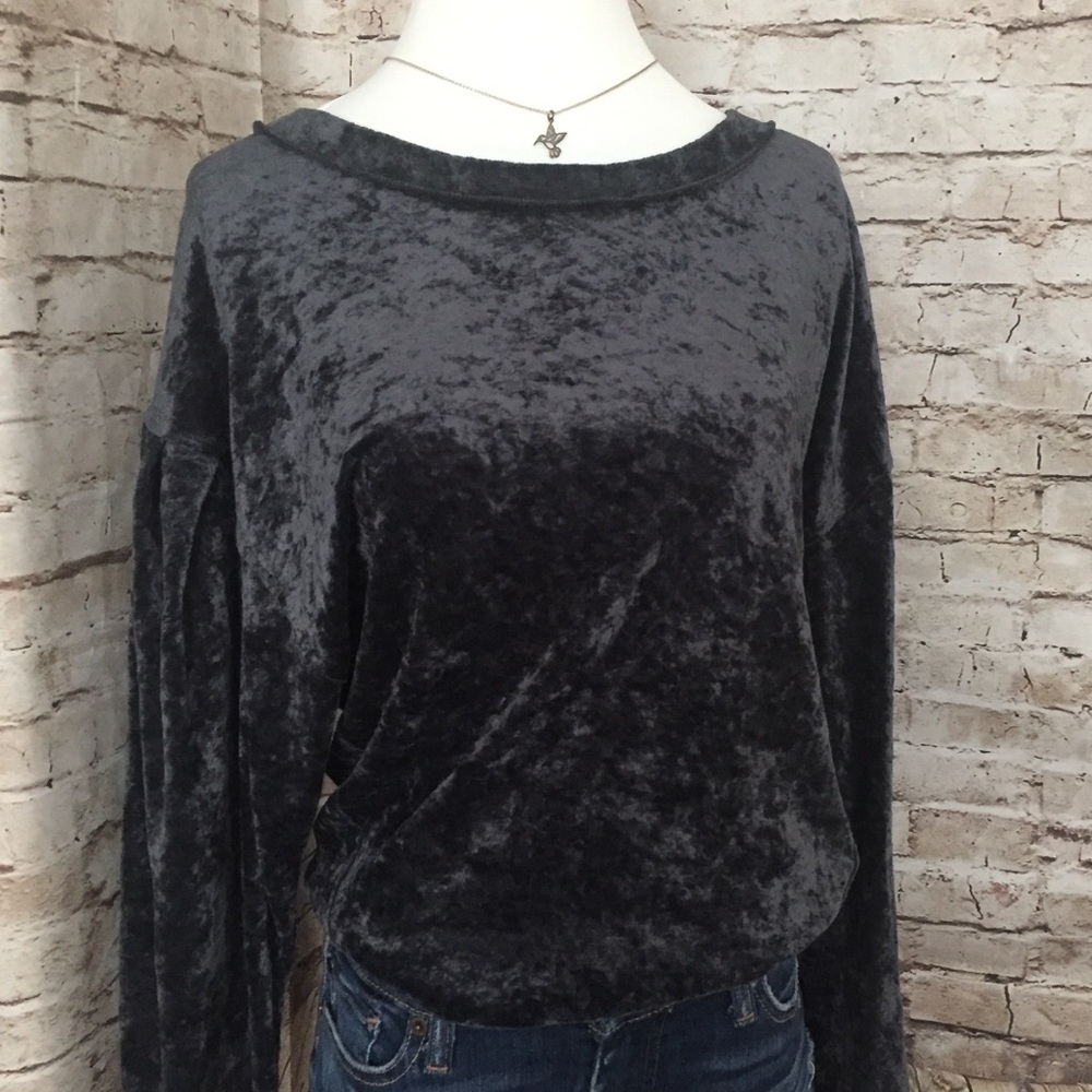 EUC Free People dark gray velour sweatshirt XS